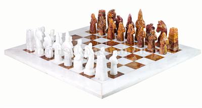 Luxury White Marble & Red Onyx Chess Set – Royal Bishop Series with Faux Leather Storage Box