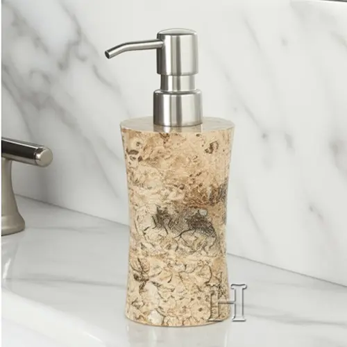 Luxury Coral Marble Natural Stone Soap Dispenser for Bathroom & Kitchen Countertops