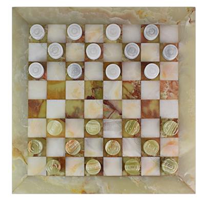 Luxury Green Onyx and White Onyx Checkers Set – Handcrafted Stone Game Board for Elegant Play