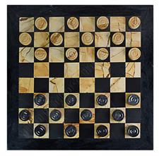Luxury Burma Teak & Black Marble Checkers Set – Elegant & Timeless Board Game