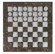 Fossil Oceanic Marble & Jet Black Draughts Checker Set – Premium Stone Game Board