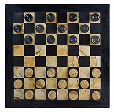 Luxury Burma Teak & Black Marble Checkers Set – Elegant & Timeless Board Game