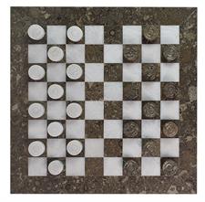 Fossil Oceanic Marble & Jet Black Draughts Checker Set – Premium Stone Game Board