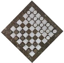 Fossil Oceanic Marble & Jet Black Draughts Checker Set – Premium Stone Game Board