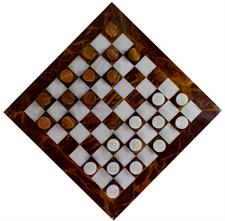Elegant Red Onyx and White Marble Draught Checker Set - Premium Quality Board Game for Family Fun, Home Decor, and Gift Giving