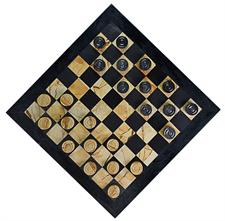 Luxury Burma Teak & Black Marble Checkers Set – Elegant & Timeless Board Game