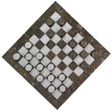 Fossil Oceanic Marble & Jet Black Draughts Checker Set – Premium Stone Game Board
