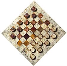 Handcrafted Coral & Red Onyx Checkers Set – Luxury Stone Checkers Board Game - Elegant Red & Coral Onyx Set for Home Decor & Gift