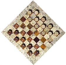 Handcrafted Coral & Red Onyx Checkers Set – Luxury Stone Checkers Board Game - Elegant Red & Coral Onyx Set for Home Decor & Gift