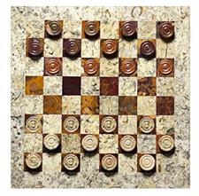 Handcrafted Coral & Red Onyx Checkers Set – Luxury Stone Checkers Board Game - Elegant Red & Coral Onyx Set for Home Decor & Gift