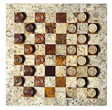 Handcrafted Coral & Red Onyx Checkers Set – Luxury Stone Checkers Board Game - Elegant Red & Coral Onyx Set for Home Decor & Gift