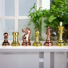Premium Solid Brass Staunton Chess Pieces Set - Copper and Gold Finish | Luxury Weighted Chessmen