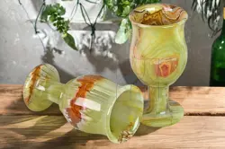 Green Onyx Blooming Shape Wine Glass – Handcrafted Natural Stone Goblet for Elegant Drinkware & Home Décor – 2.5x5 Inch