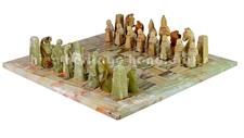 Premium Marble Chess Set – Green Onyx & Burma Teak Royal Bishop Series with Faux Leather Box