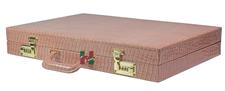 Luxury Pink Crocodile-Textured Faux Leather Attache Backgammon Set with Inlaid Playing Points and Dice Cups