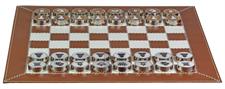 Luxury Walnut Brown Leather Rollup Chess Set – Marble Checkers, Metallic Trim, Zig-Zag Stitching & Leather Storage Tube