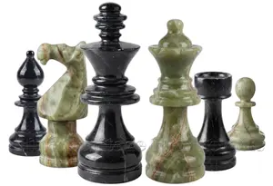 Handcrafted Green Onyx & Jet Black Marble Staunton Chess Pieces Set – Luxury 16-Inch Natural Stone Tournament Chessmen Only