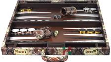 Elegant Multi-Toned Rustic Color Faux Leather Attache Backgammon Set – Snake Skin Texture, Inlaid Points, Dice Cups, and Attache Case