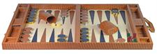 Tan Crocodile Textured Faux Leather Backgammon Attache Set with Gold & Silver Plated Metallic Edge Checkers and 2 Dice Cups