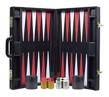Luxury Black Croco Faux  Leather Attache Backgammon Set – 21x14x3 Inches Closed, Inlaid Playing Points, Portable Travel Case