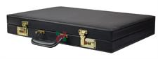 Faux Leather Attache Backgammon Set – Jet Black Case with Inlaid Playing Points & Metallic Edge Checkers