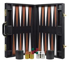 Premium Jet Black Snake Faux Leather Backgammon Attaché – 21x14x3 Inch Closed, Inlaid Playing Points, Luxury Travel Game Set