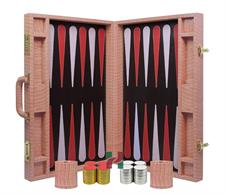 Luxury Pink Crocodile-Textured Faux Leather Attache Backgammon Set with Inlaid Playing Points and Dice Cups