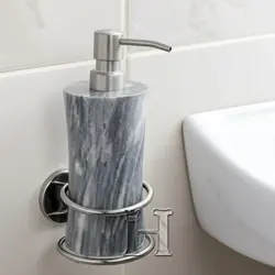 Sunny Grey Marble Natural Stone Soap Dispenser for Bathroom & Kitchen – Handmade Luxury Refillable Lotion Pump Bottle – Modern Gray Marble Vanity Accessory – Eco-Friendly Home Décor