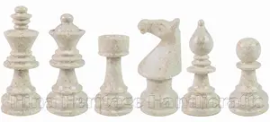 Handcrafted Jet Black & Botticino Marble Chess Set | Luxury Heavyweight Stone Chess Pieces with Polished Finish | Collectible Decorative Chessmen
