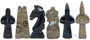 Handmade Jet Black & Oceanic Marble Royal Bishop Series Chess Pieces Set – Luxury Natural Stone Chessmen for Collectors & Gifts
