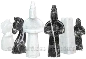 Handcrafted Black Zebra and White Marble Royal Bishop Series Chess Pieces Set - 3.75 Inch King Luxury Natural Stone Chessmen for Collectors and Home Decor
