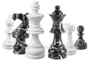 Handcrafted Black Zebra and White Marble European Style Chess Pieces Set – Luxury Staunton Chessmen for Collectors & Home Decor