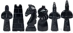 Handmade Jet Black and Coral Marble Chess Pieces Only, Royal Bishop Series Luxury Natural Stone Chess Set Replacement Pieces, Decorative Solid Stone Chessmen for Collectors
