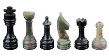 Green Onyx  & Jet Black Marble Natural Stone Chess Set With Rustic Series Chess Pieces 