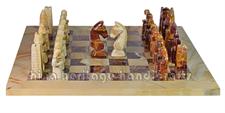 Premium Burma Teak Sandstone & Red Onyx Royal Bishop Chess Set with Faux Leather Storage Box – Luxury Handcrafted Stone Chessboard