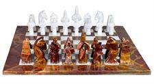 Royal Bishop Series Luxury Chess Set – Handcrafted Red Onyx & White Marble Stone Board Game – Faux Leather Storage Box