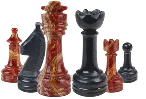 Handcrafted Jet Black and Deep Red Onyx Marble Chess Set – Premium Stone Chess Pieces with Polished Finish