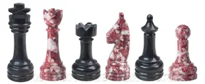 Rustic Series Strawberry and Jet Black Solid Marble Chess Pieces Set - Handcrafted Luxury Stone Chess Game
