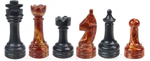Handcrafted Jet Black and Deep Red Onyx Marble Chess Set – Premium Stone Chess Pieces with Polished Finish