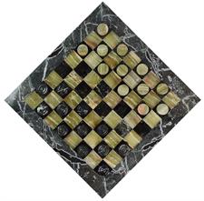 Elegant Black Zebra & Green Onyx Marble Checkers Set – Handcrafted Luxury Board Game