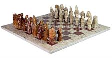 Coral & Red Onyx Royal Bishop Series Chess Set with Premium Faux Leather Storage Box – Handcrafted Luxury Stone Chess Pieces