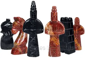 Handmade Jet Black Marble & Red Onyx Royal Bishop Series Chess Pieces Set – Luxury Natural Stone Chessmen for Collectors and Gifts