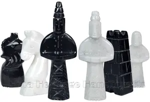 Handcrafted Jet Black and White Natural Stone Chess Pieces - Royal Bishop Series Luxury Marble Chessmen Set for Home Decor and Play