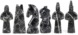 Handcrafted Black Zebra and White Marble Royal Bishop Series Chess Pieces Set - 3.75 Inch King Luxury Natural Stone Chessmen for Collectors and Home Decor