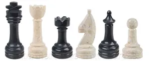 Jet Black and Botticino Marble Chess Pieces Set | Handmade Luxury Stone Chess Pieces