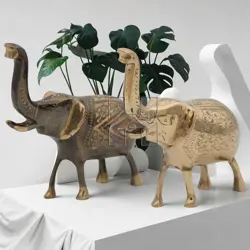 Handcrafted Solid Brass Elephant Figurine with Trunk Up for Good Luck, Home Décor, Feng Shui, and Gifting – Antique Finish – 6 Inch