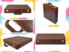 Chestnut Brown PU Leather Chess Set Storage Box with Gold-Plated Locks, Hinges, and Sturdy Carry Handle
