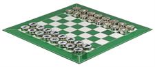 Splash Green Leather Roll-Up Chess Set with Zig-Zag Stitching – Marble Checkers with Metallic Edge & Leather Storage Tube