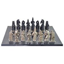 Premium Oceanic & Black Marble Chess Set – Handcrafted Stone Chessboard with Polished Marble Pieces for Home Decor & Collectors | Faux Leather Storage Box