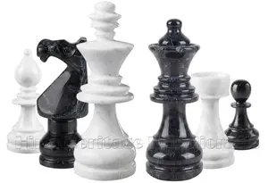 Luxury Hand-Carved Black & White Marble Chess Set – Traditional Staunton Style Stone Chess Pieces with Felted Bases 